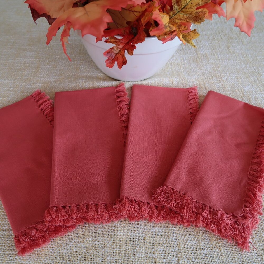 April Cornell Essentials Papaya Set of 4 Napkins 100% Cotton Fringed